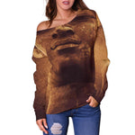 Vintage Buddha Statue Print Off Shoulder Sweatshirt GearFrost