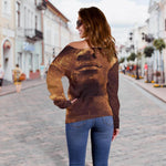 Vintage Buddha Statue Print Off Shoulder Sweatshirt GearFrost