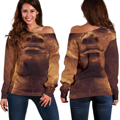 Vintage Buddha Statue Print Off Shoulder Sweatshirt GearFrost