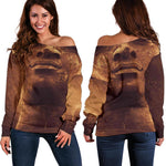 Vintage Buddha Statue Print Off Shoulder Sweatshirt GearFrost