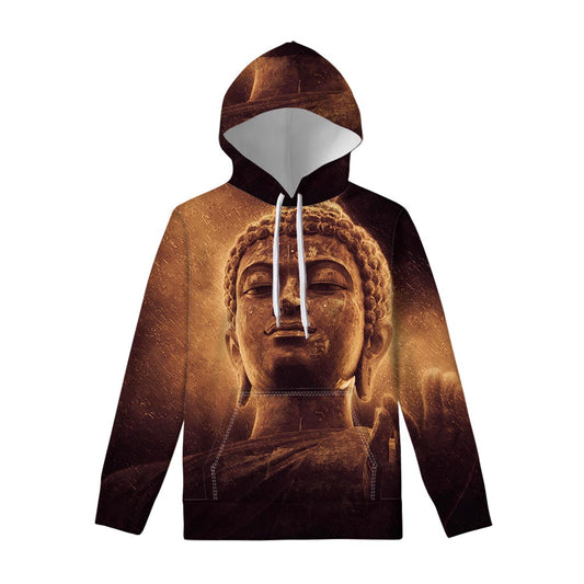 Vintage Buddha Statue Print Pullover Hoodie