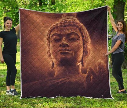 Vintage Buddha Statue Print Quilt