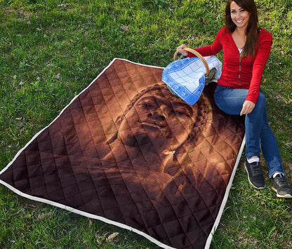 Vintage Buddha Statue Print Quilt