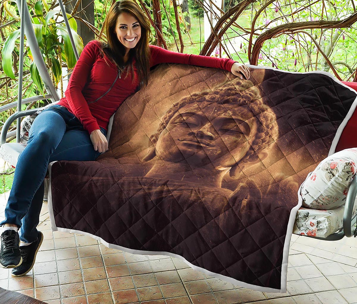 Vintage Buddha Statue Print Quilt