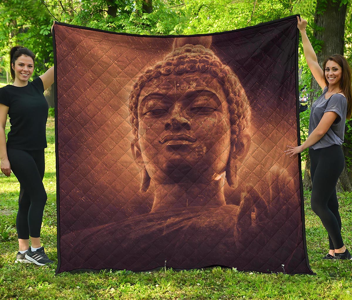 Vintage Buddha Statue Print Quilt