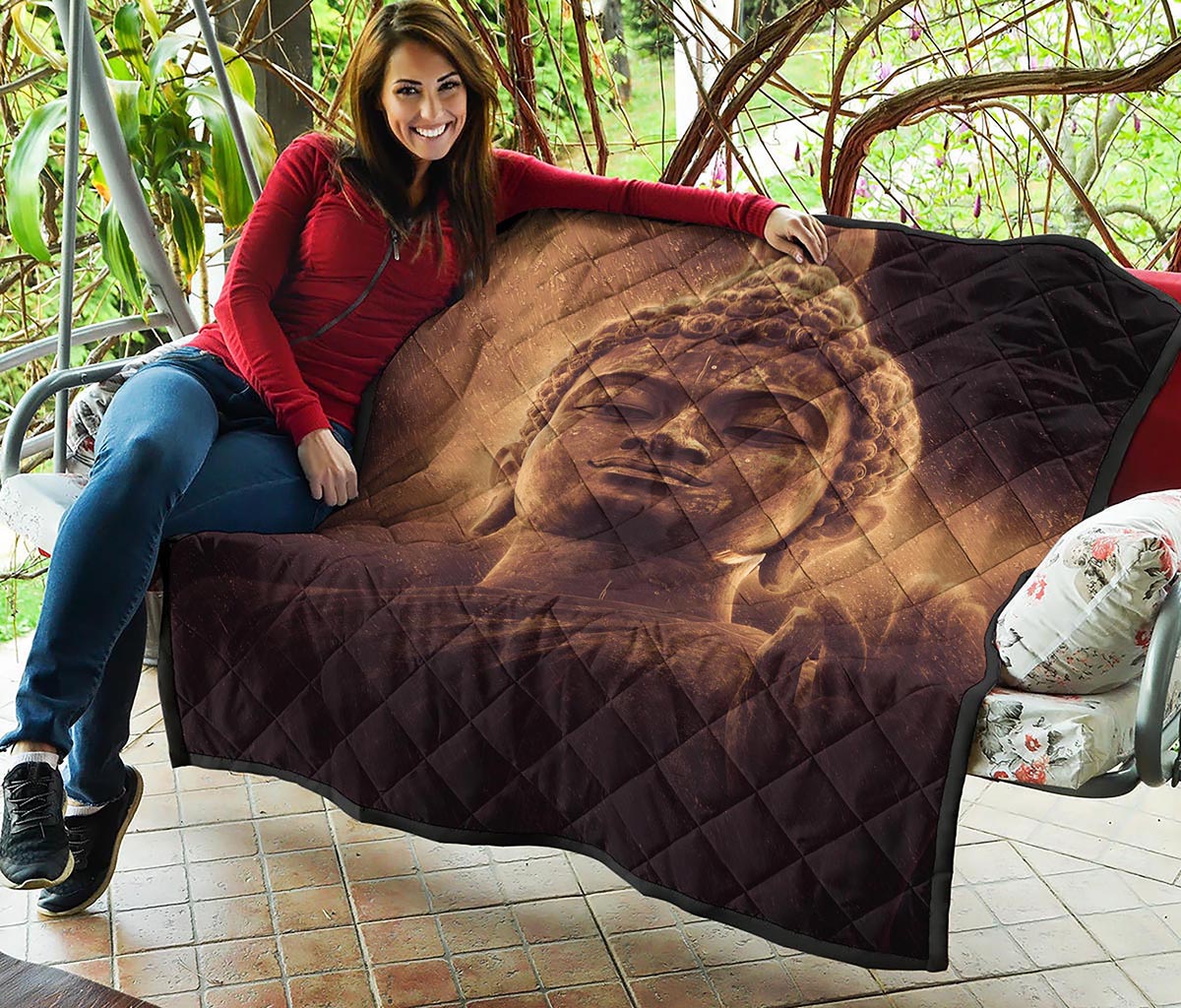 Vintage Buddha Statue Print Quilt