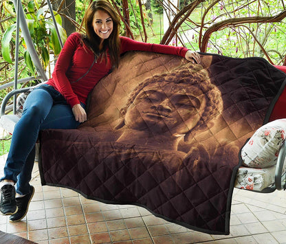 Vintage Buddha Statue Print Quilt