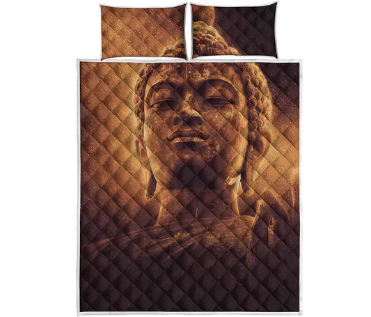 Vintage Buddha Statue Print Quilt Bed Set