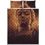 Vintage Buddha Statue Print Quilt Bed Set