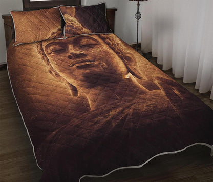 Vintage Buddha Statue Print Quilt Bed Set