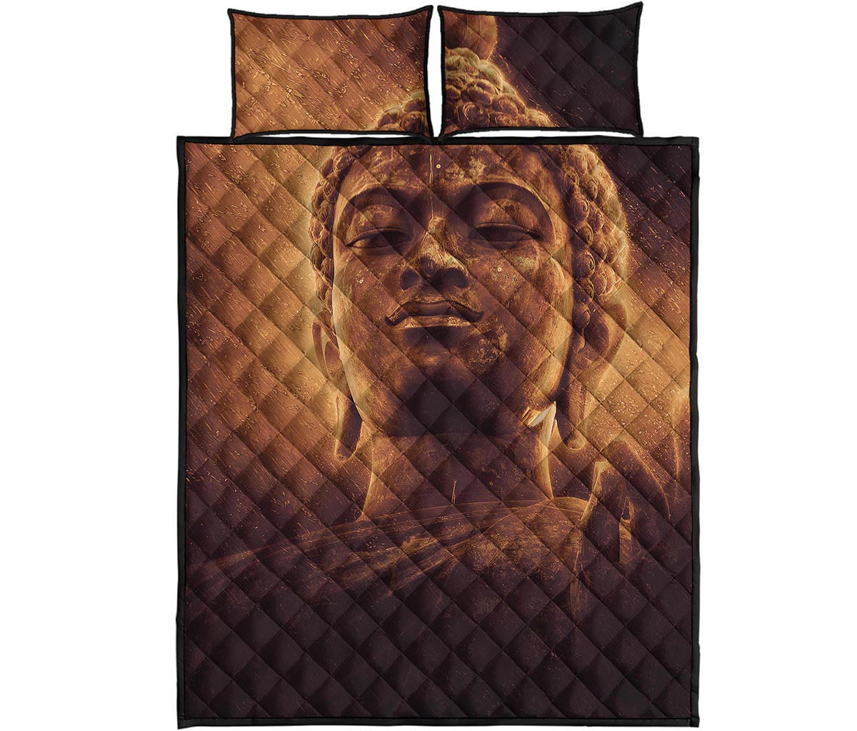 Vintage Buddha Statue Print Quilt Bed Set