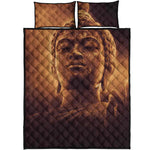 Vintage Buddha Statue Print Quilt Bed Set