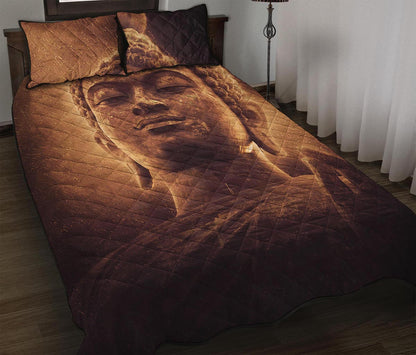 Vintage Buddha Statue Print Quilt Bed Set