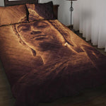 Vintage Buddha Statue Print Quilt Bed Set