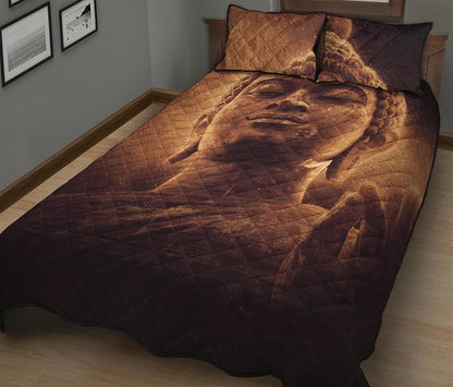 Vintage Buddha Statue Print Quilt Bed Set