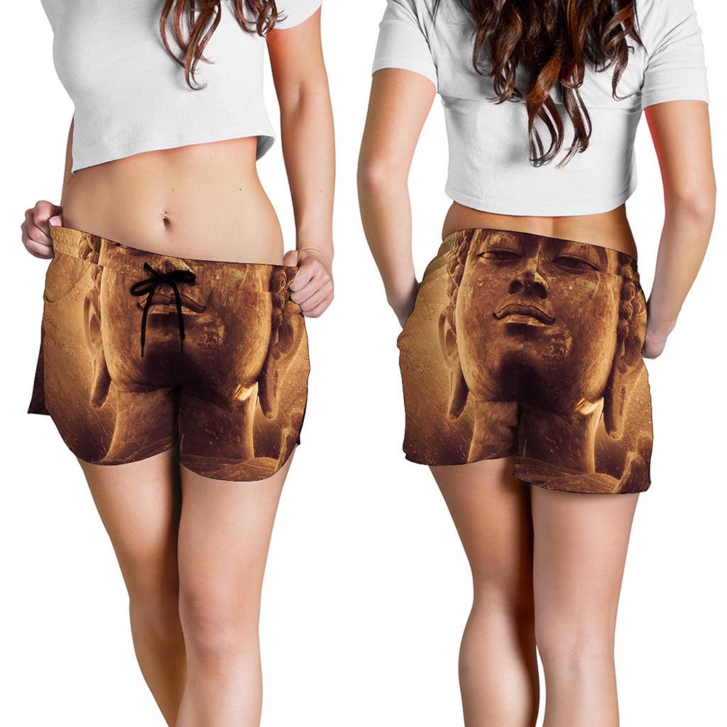 Vintage Buddha Statue Print Women's Shorts