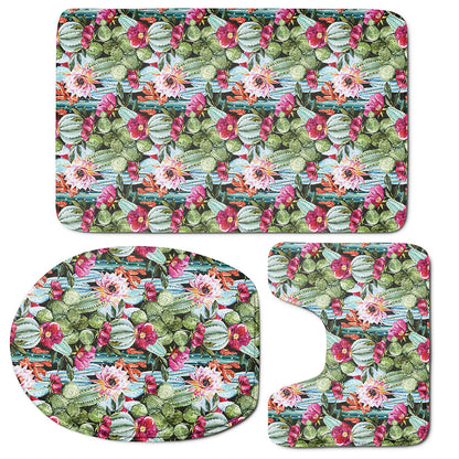 Vintage Cactus And Flower Print 3 Piece Bath Mat Set