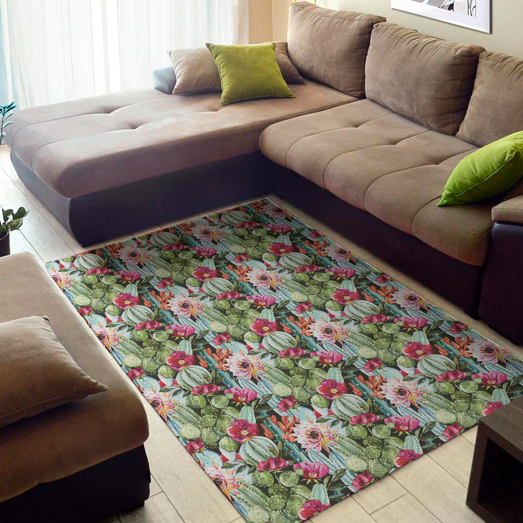 Vintage Cactus And Flower Print Area Rug