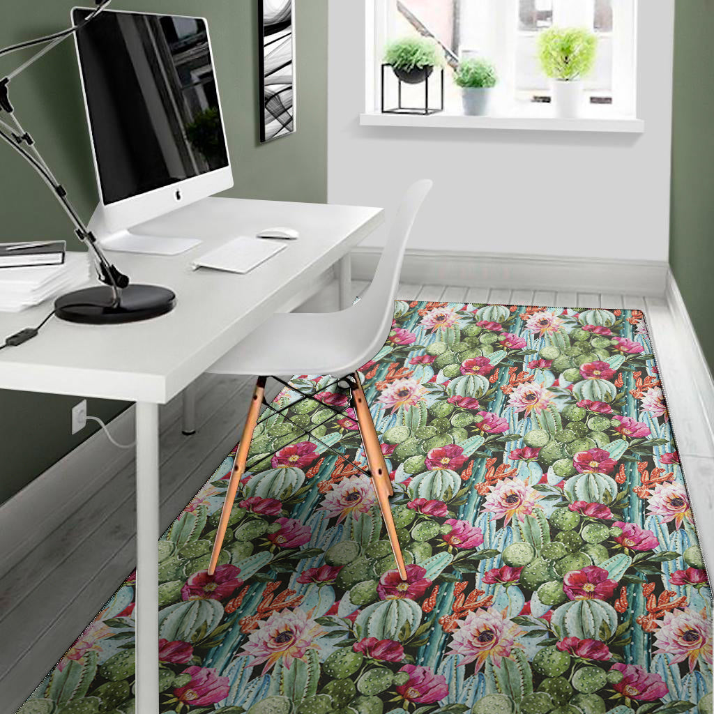 Vintage Cactus And Flower Print Area Rug