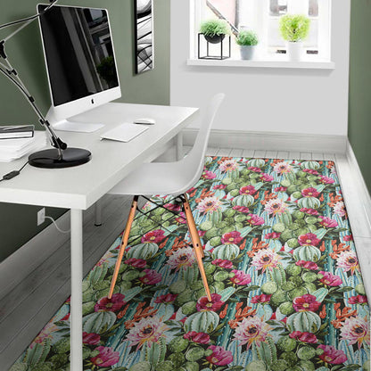 Vintage Cactus And Flower Print Area Rug
