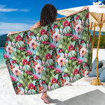 Vintage Cactus And Flower Print Beach Sarong Wrap
