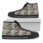 Vintage Cactus And Flower Print Black High Top Shoes