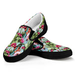 Vintage Cactus And Flower Print Black Slip On Shoes