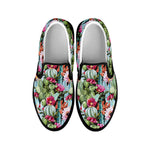 Vintage Cactus And Flower Print Black Slip On Shoes