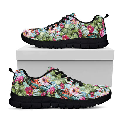 Vintage Cactus And Flower Print Black Sneakers