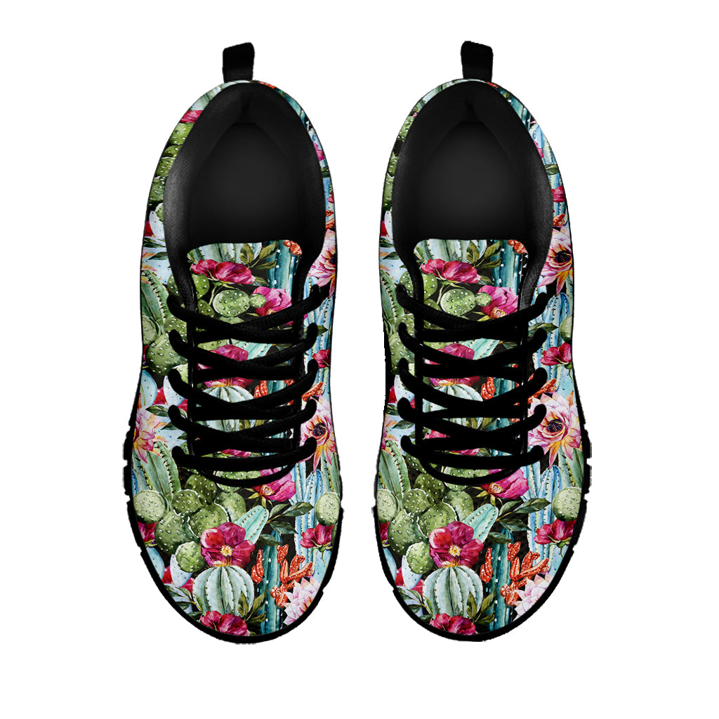 Vintage Cactus And Flower Print Black Sneakers