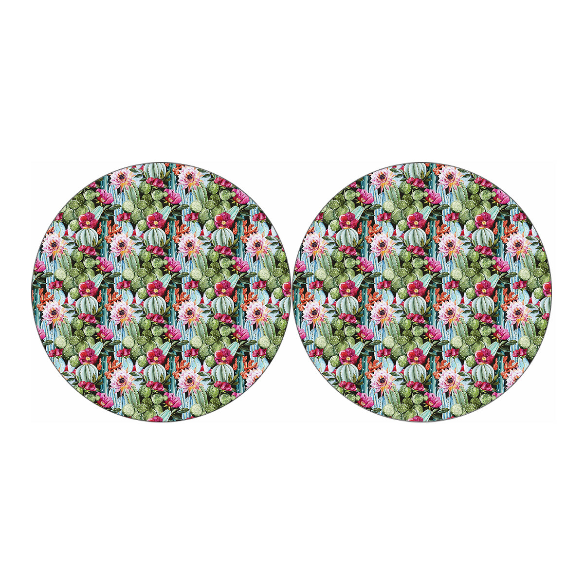 Vintage Cactus And Flower Print Car Coasters