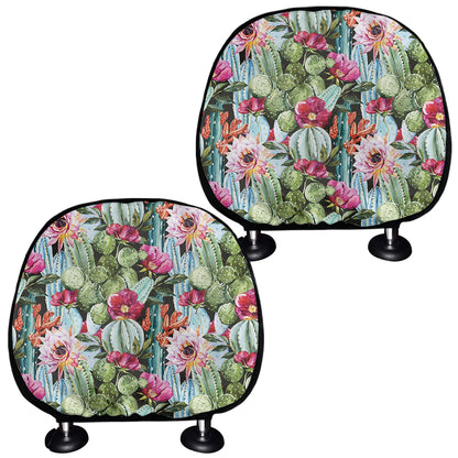 Vintage Cactus And Flower Print Car Headrest Covers
