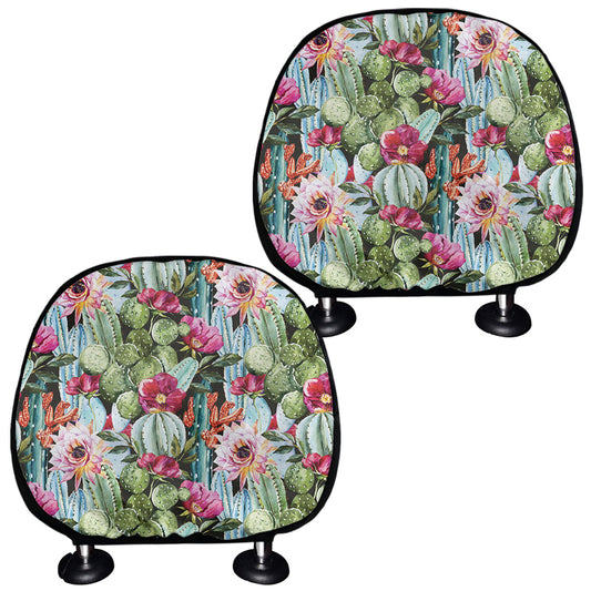 Vintage Cactus And Flower Print Car Headrest Covers
