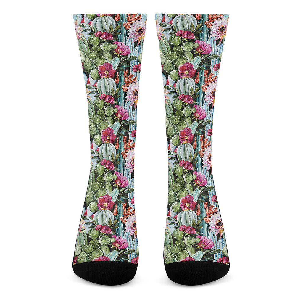 Vintage Cactus And Flower Print Crew Socks