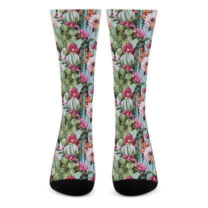 Vintage Cactus And Flower Print Crew Socks