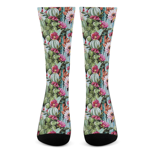 Vintage Cactus And Flower Print Crew Socks