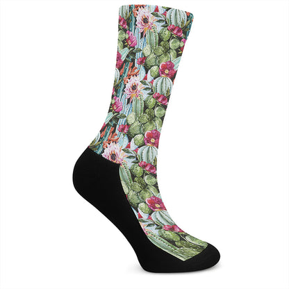 Vintage Cactus And Flower Print Crew Socks
