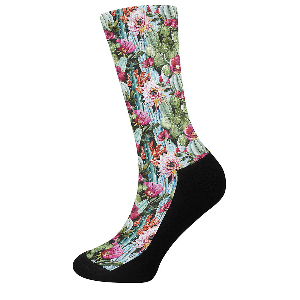 Vintage Cactus And Flower Print Crew Socks