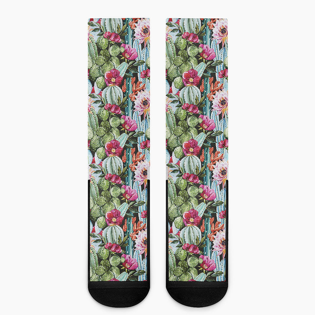 Vintage Cactus And Flower Print Crew Socks