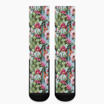 Vintage Cactus And Flower Print Crew Socks