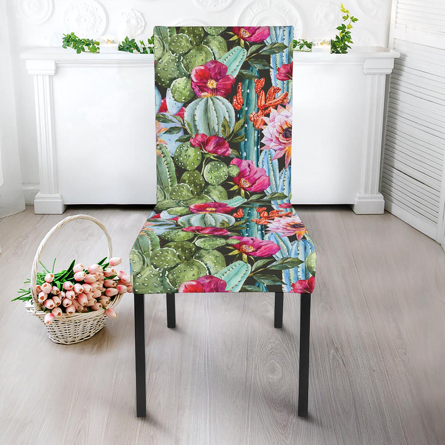 Vintage Cactus And Flower Print Dining Chair Slipcover