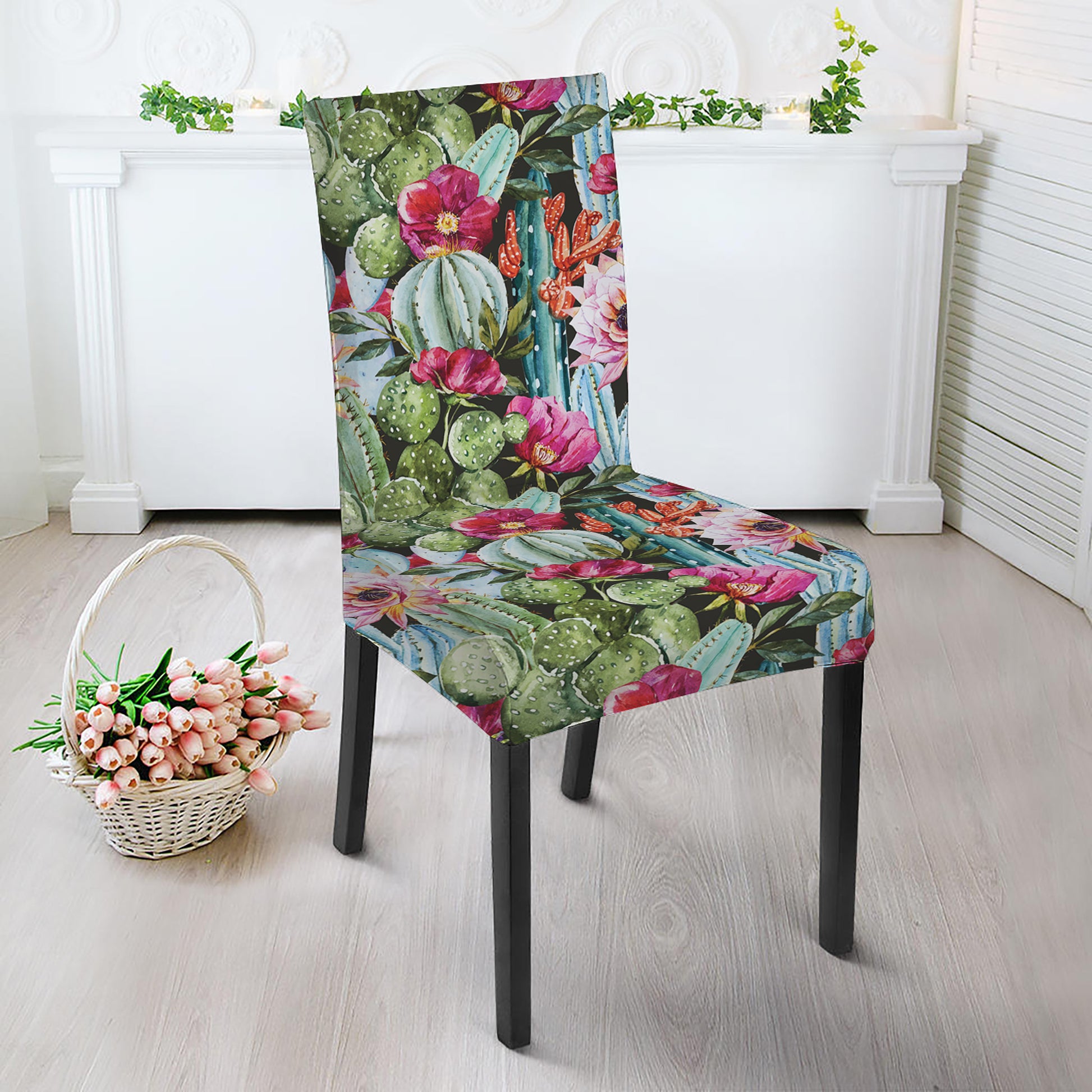 Vintage Cactus And Flower Print Dining Chair Slipcover