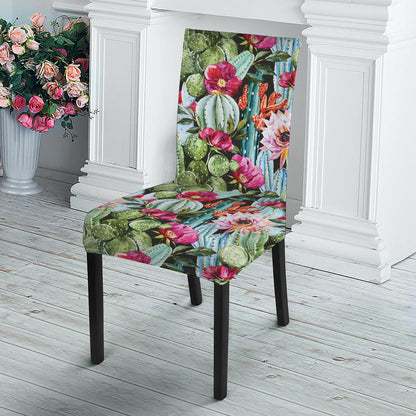 Vintage Cactus And Flower Print Dining Chair Slipcover