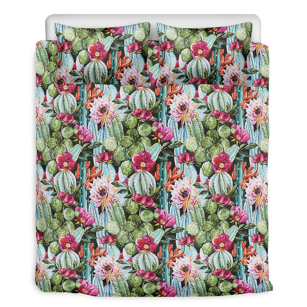 Vintage Cactus And Flower Print Duvet Cover Bedding Set