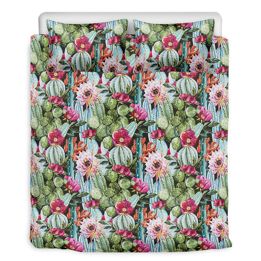 Vintage Cactus And Flower Print Duvet Cover Bedding Set
