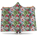Vintage Cactus And Flower Print Hooded Blanket