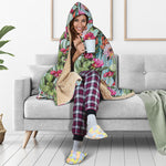 Vintage Cactus And Flower Print Hooded Blanket