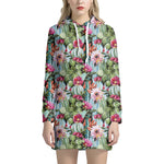 Vintage Cactus And Flower Print Hoodie Dress