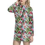 Vintage Cactus And Flower Print Hoodie Dress