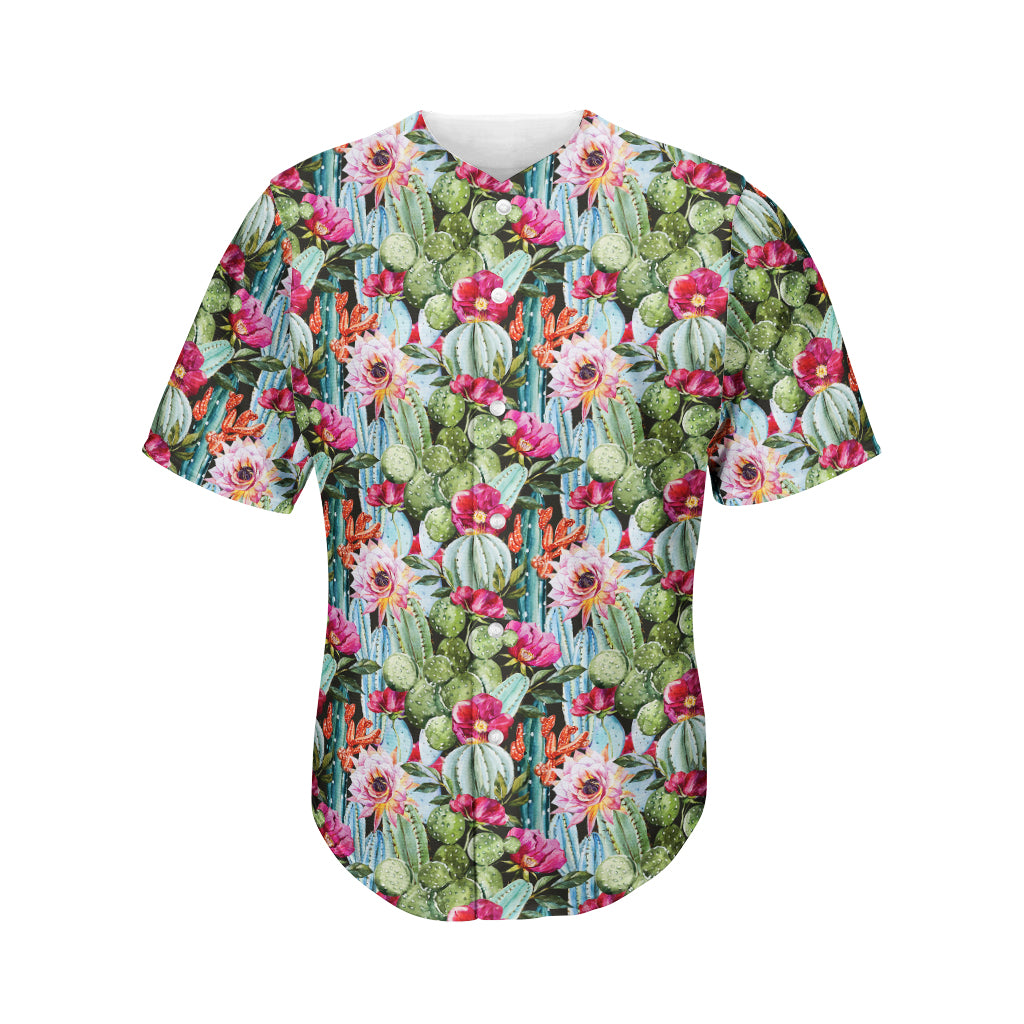 Vintage Cactus And Flower Print Men's Baseball Jersey